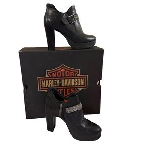 Harley-Davidson High Heeled Ankle Boots! Black with Silver Rhinestones.